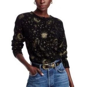 New! Aqua x Wicked Black and Gold Celestial Cashmere Sweater